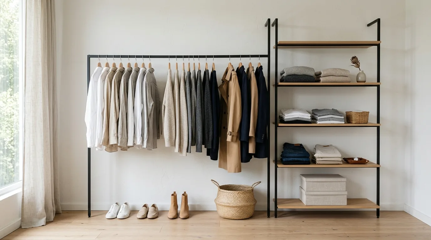 Keep an open wardrobe airy and edited inspiration for a closet.
